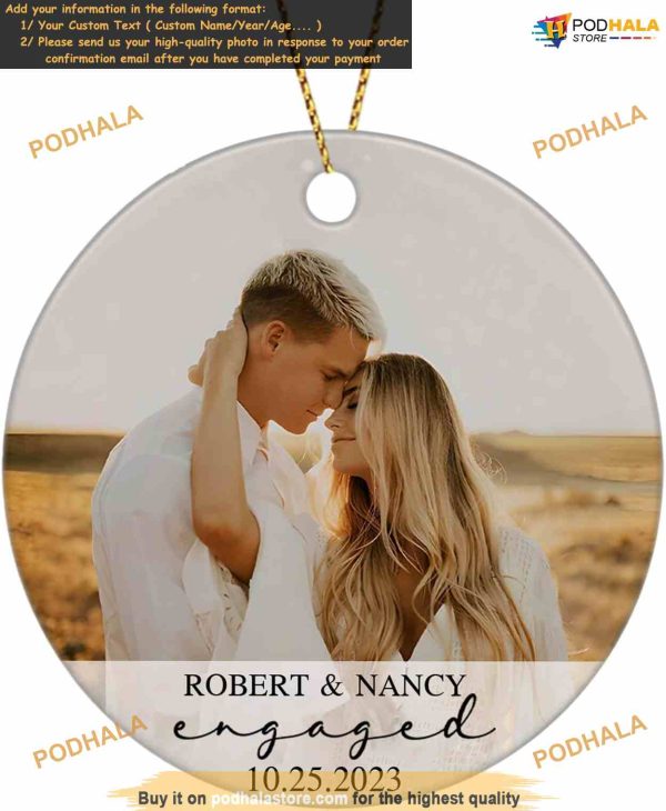 Engaged Couple 2023 Personalized Christmas Ceramic Ornament, Custom Keepsake Gift