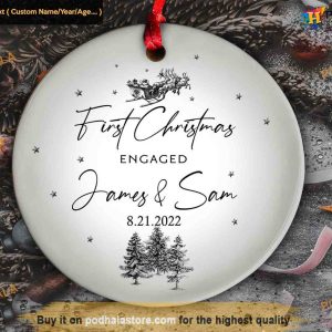 Engaged Couple's 1st Christmas Ornament, Personalized Ceramic Keepsake