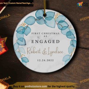 Engaged Couple's Christmas Ornament, Customized Holiday Decor