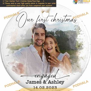 Engagement Ornament 2023 Personalized Names & Dates, Ceramic Keepsake