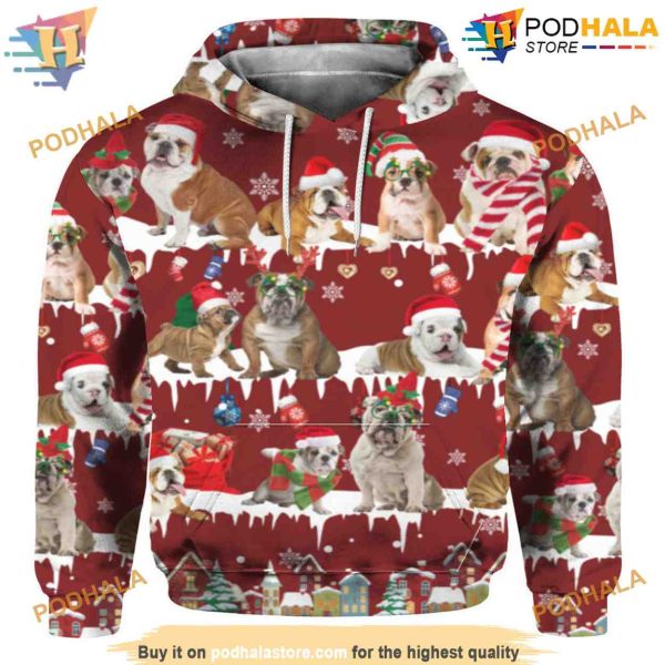 English Bulldog 3D Hoodie Christmas, Funny Xmas Gifts