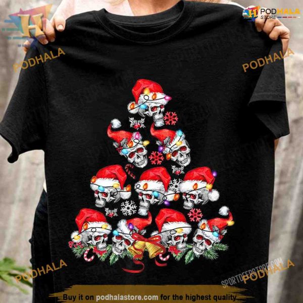 Evil Skull Christmas Hat Shirt, Dark Humor Family Christmas Shirt Ideas