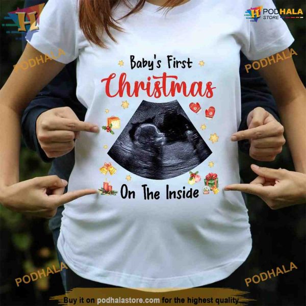 Expecting Mom Christmas Shirt, Celebrate Baby’s First Inside Xmas
