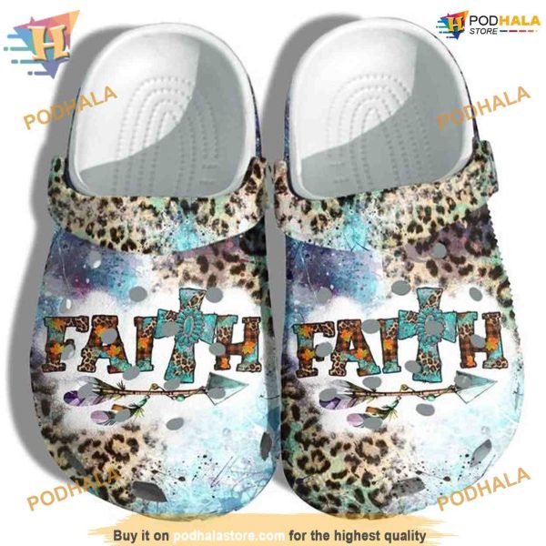 Faith Jesus Christian Christmas Leopard Crocs, Grandma Jesus God Croc Gifts