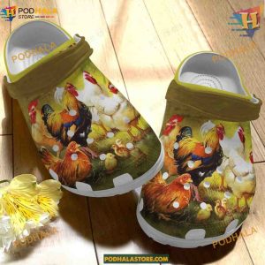 Family Chicken Theme White Sole Crocs, Perfect for Family Outings