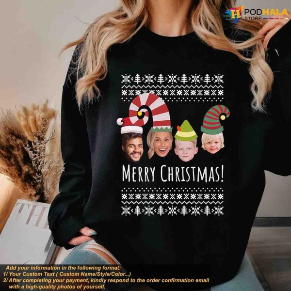 Family Christmas LED Custom Face Sweatshirt, Personalized Xmas Gift