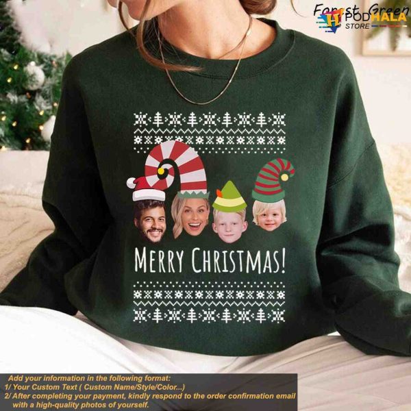 Family Christmas LED Custom Face Sweatshirt, Personalized Xmas Gift