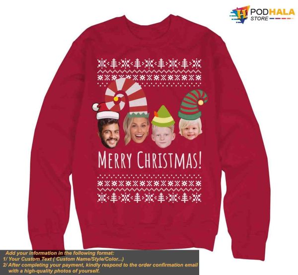 Family Christmas LED Custom Face Sweatshirt, Personalized Xmas Gift