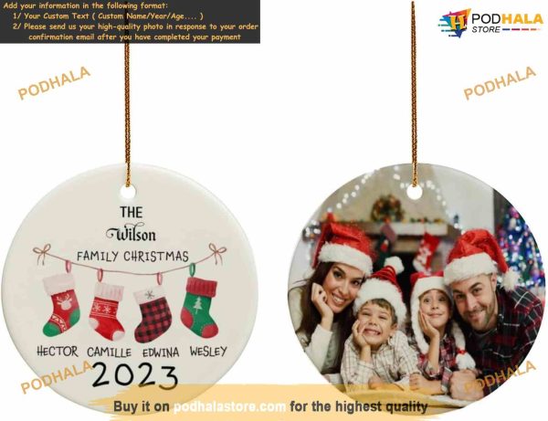 Family Ornament 2023 Custom Christmas, Personalized Family of 4 Ceramic Keepsake