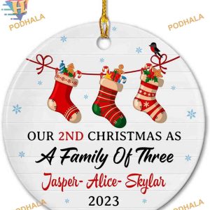 Family Stocking Second Christmas Ornament, Personalized 1st Christmas Ornaments 2023