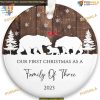 Family of Three 2023 Baby's First Christmas, Custom Ceramic Ornament