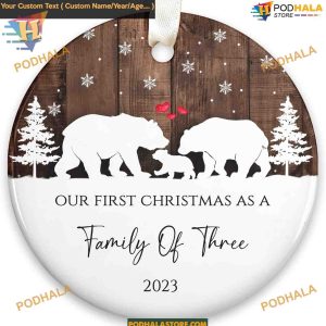 Family of Three 2023 Baby's First Christmas, Custom Ceramic Ornament