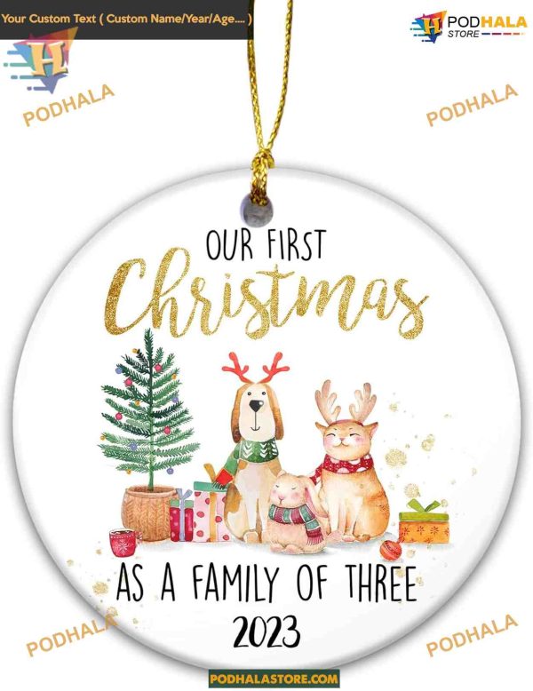 Family of Three 2023 Baby’s First Christmas Keepsake Ceramic Ornament