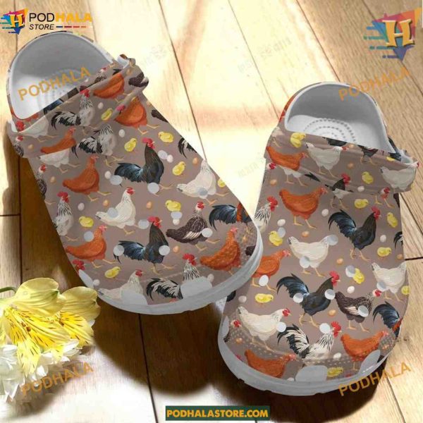 Farm Chicken Crocs Classic Clogs, Funny Footwear for Farm Lovers