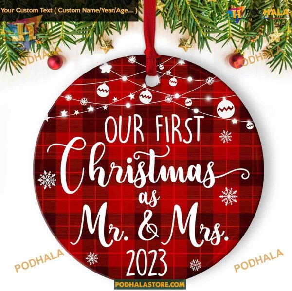 Fastpeace First Christmas Mr and Mrs 2023 Ornament, Personalized Newlywed Gift