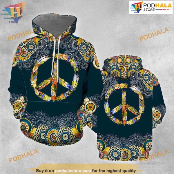 Feather Peace Sign All Over Printed 3D Hoodie Sweatshirt