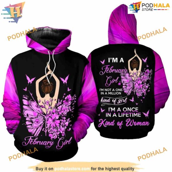 February Girl Butterfly All Over Printed 3D Hoodie Sweatshirt