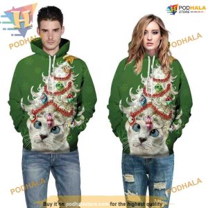Feline Fun Cat Christmas Tree 3D Hoodie, A Funny Xmas Gift Idea