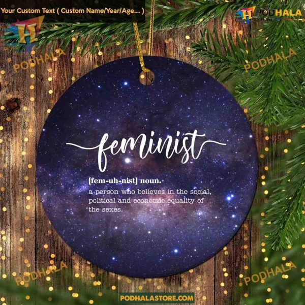 Feminist 2023 Christmas Ornament, Personalized Purple Galaxy Decor