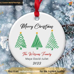 Festive Cheer Personalized Merry Christmas Ornament, Season's Greetings