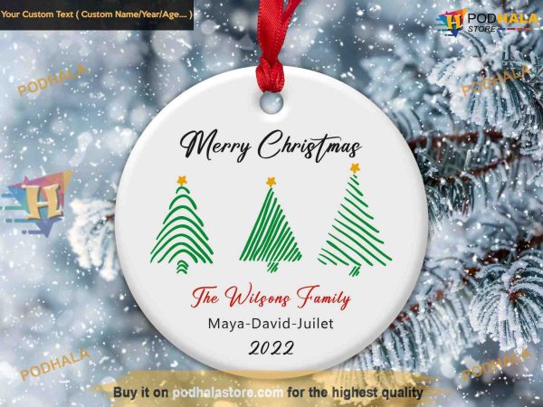 Festive Cheer Personalized Merry Christmas Ornament, Season’s Greetings