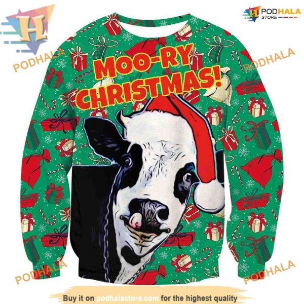 Festive Cow Pattern 3D Hoodie, Creative Christmas Gifts
