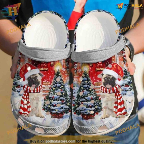 Festive Pug Comfort Step into Christmas Pug Crocs, Unique Xmas Shoe Gifts!
