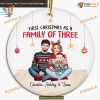 First Baby Christmas as Family of Three Ornament, Custom Name Ceramic Ornaments 2023