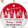 First Christmas As Mom & Daddy Ornament, Custom Family Name Ornament