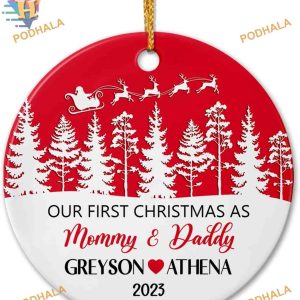 First Christmas As Mom & Daddy Ornament, Custom Family Name Ornament