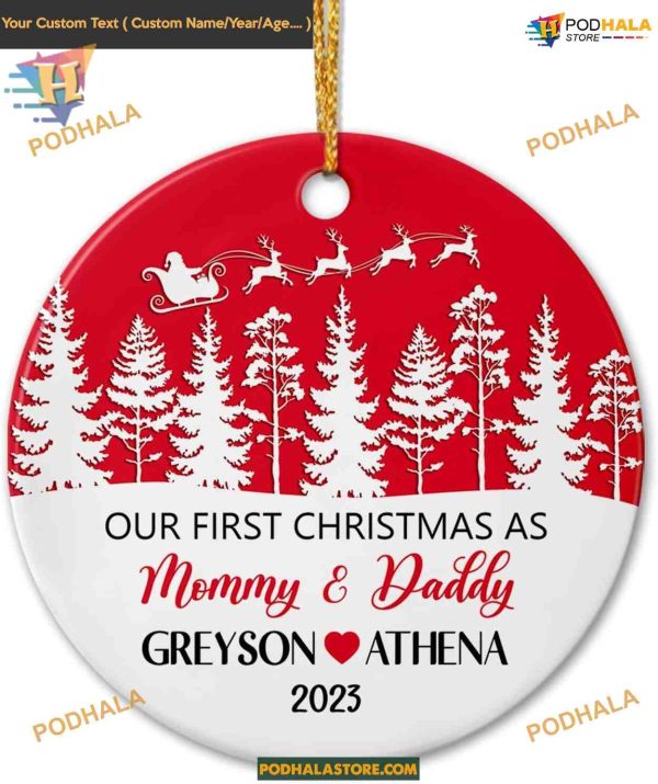 First Christmas As Mom & Daddy Ornament, Custom Family Name Ornament