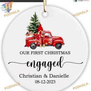 First Christmas Engaged Ornament 2023, Personalized Engagement Keepsake