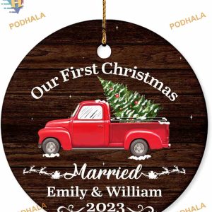First Christmas Married 2023 Custom Ceramic Ornament for Couples