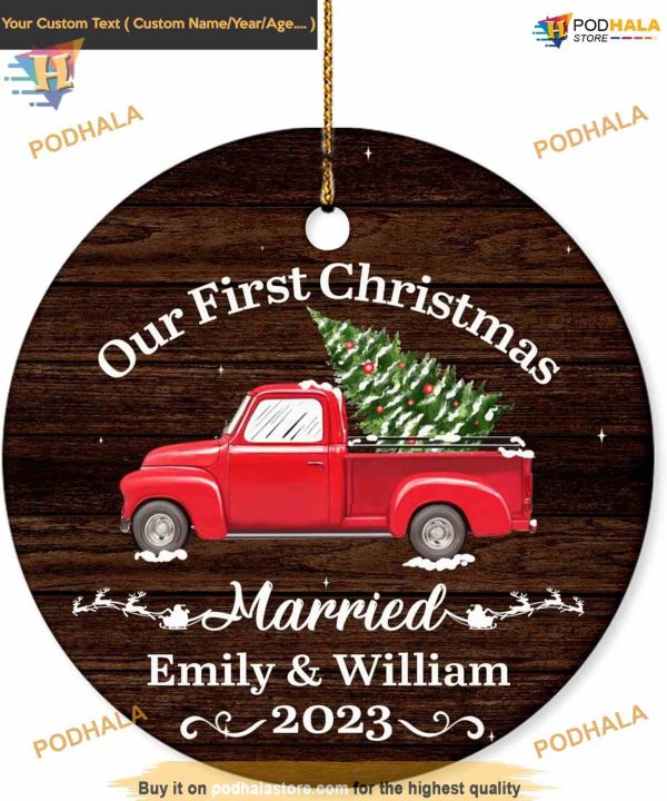 First Christmas Married 2023 Custom Ceramic Ornament for Couples
