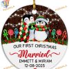 First Christmas Married Ornament 2023, Personalized Penguin Couple Decor