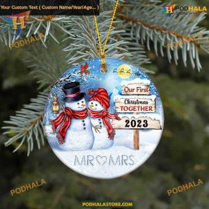 First Christmas Snowman Couple Ornament, Personalized Ceramic Keepsake