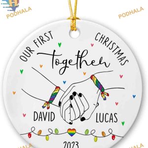 First Christmas Together LGBT Couple, Personalized Lesbian Pride Ornament 2023