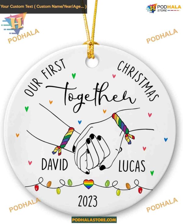 First Christmas Together LGBT Couple, Personalized Lesbian Pride Ornament 2023