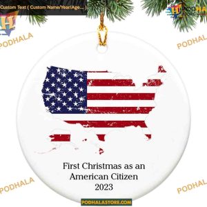 First Christmas as American Citizen 2023, Personalized Ceramic Ornament