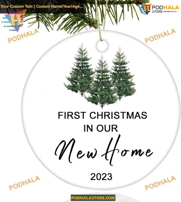 First Christmas in New Home 2023, Personalized Housewarming Ceramic Ornament