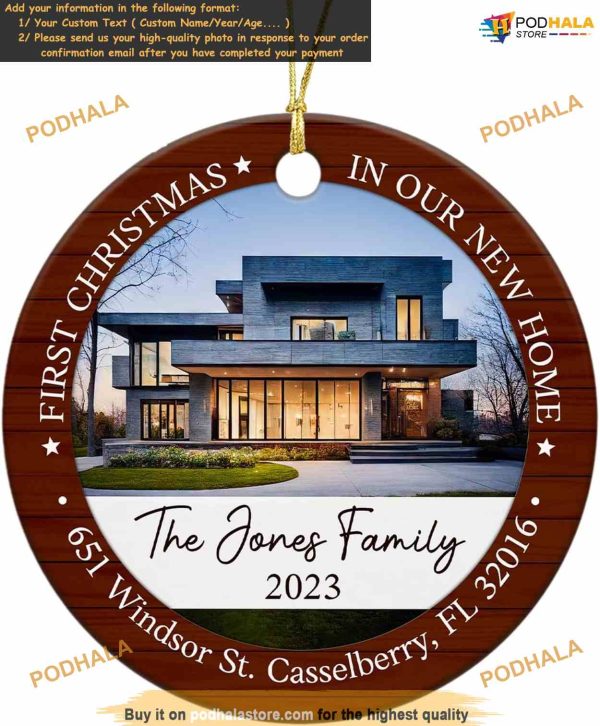 First Home 2023 Personalized Christmas Ornament, Customized New Home Ceramic Keepsake