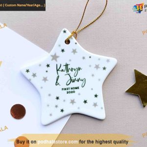 First Home Star Ceramic Bauble, Personalized Christmas Ornament