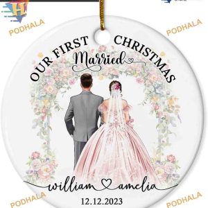 First Married Christmas Ornament 2023, Personalized Newlywed Keepsake