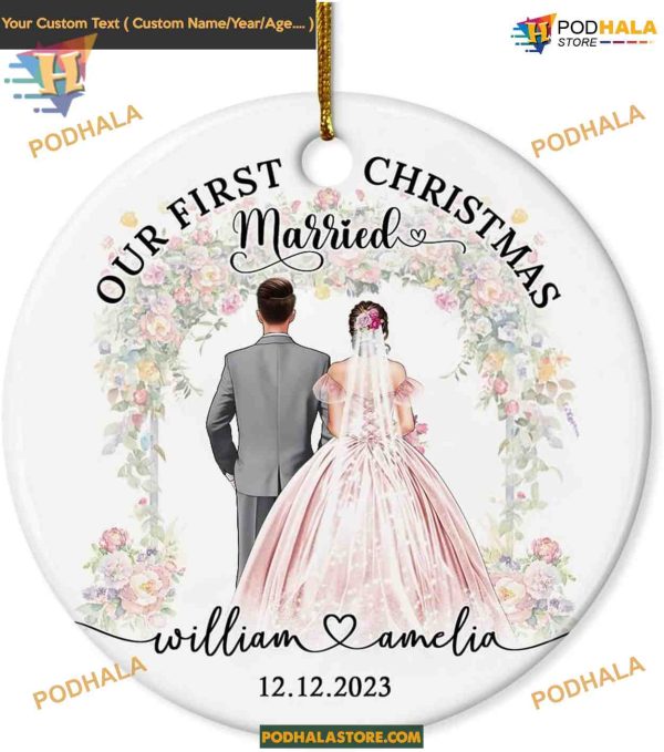 First Married Christmas Ornament 2023, Personalized Newlywed Keepsake