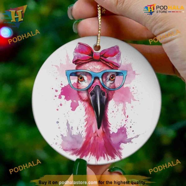 Flamingo Ceramic Ornament, Funny Christmas Ornaments, Tropical Pink
