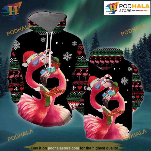 Flamingo Couple 3D Hoodie Christmas, Funny Xmas Gifts
