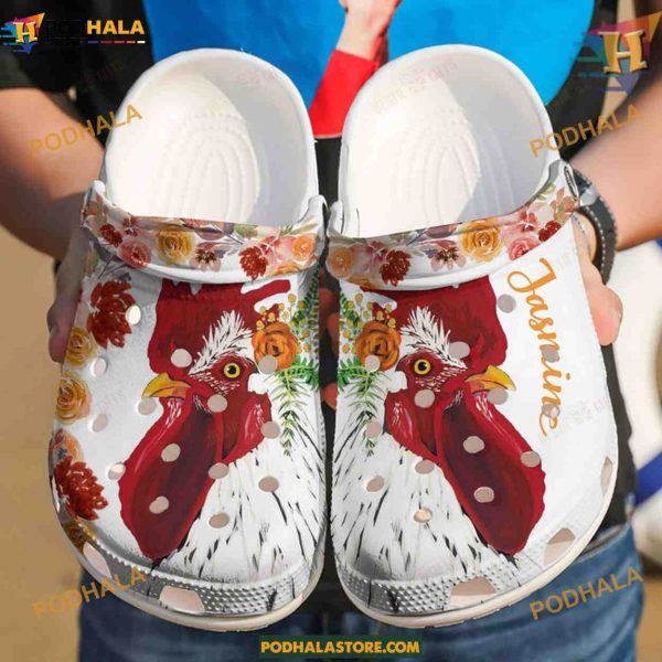Floral Chicken Crocs Classic Clogs, Trending Funny Footwear