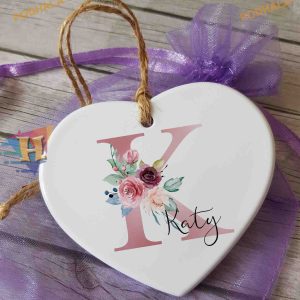 Floral Initial Birthday Ornament, Custom Christmas Tree Decor