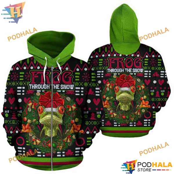 Frog Through The Snow Funny Christmas Hoodie, Xmas Gifts