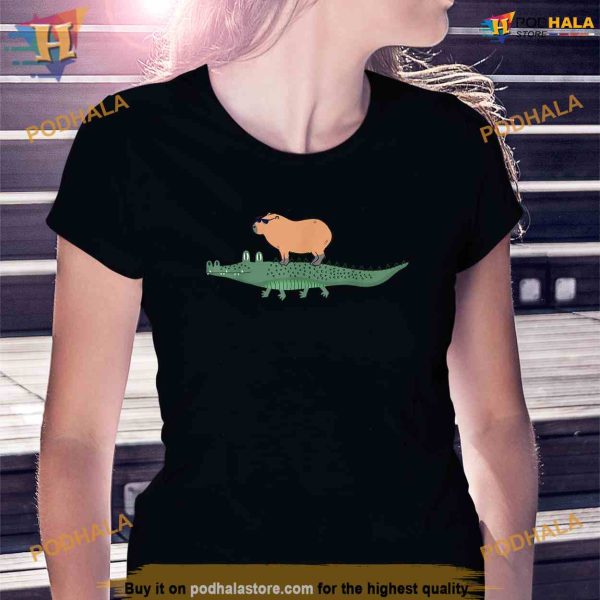 Funny Capybara Riding On A Crocodile Shirt